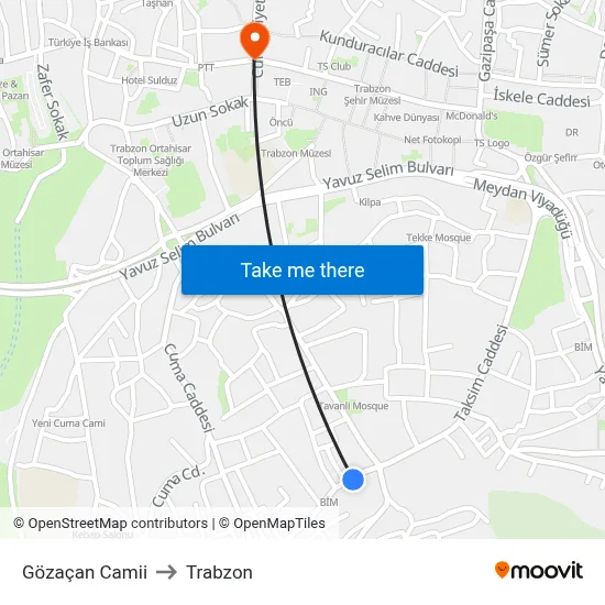 Gözaçan Camii to Trabzon map