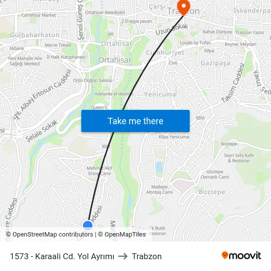 1573 - Karaali Cd. Yol Ayrımı to Trabzon map