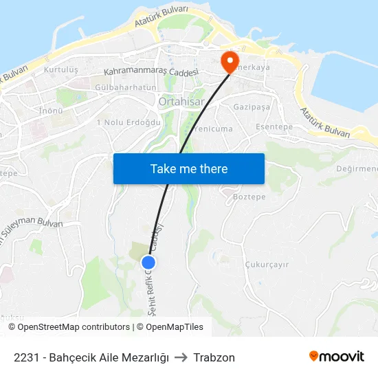 2231 - Bahçecik Aile Mezarlığı to Trabzon map