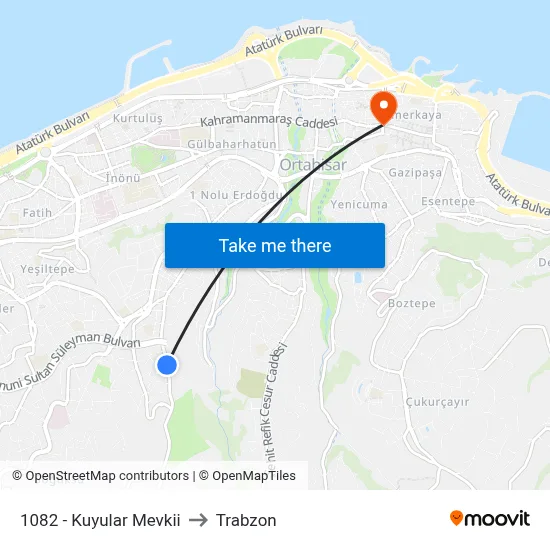 1082 - Kuyular Mevkii to Trabzon map