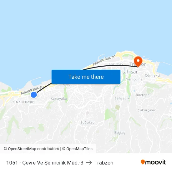 1051 - Çevre Ve Şehircilik Müd.-3 to Trabzon map