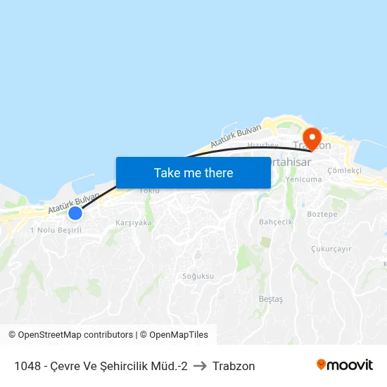 1048 - Çevre Ve Şehircilik Müd.-2 to Trabzon map