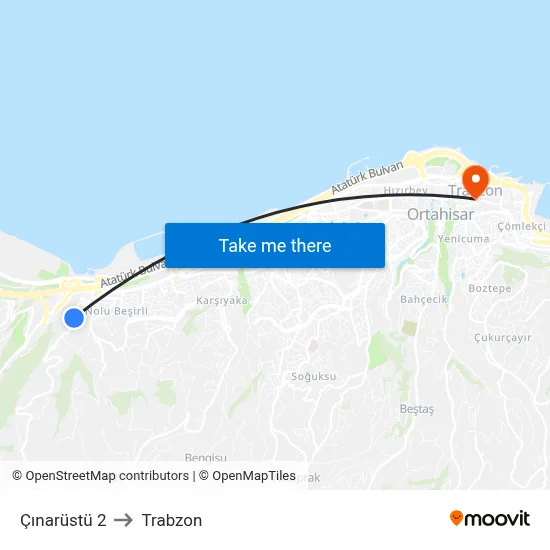 Çınarüstü 2 to Trabzon map