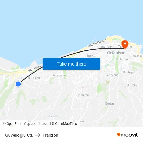 Güvelioğlu Cd. to Trabzon map