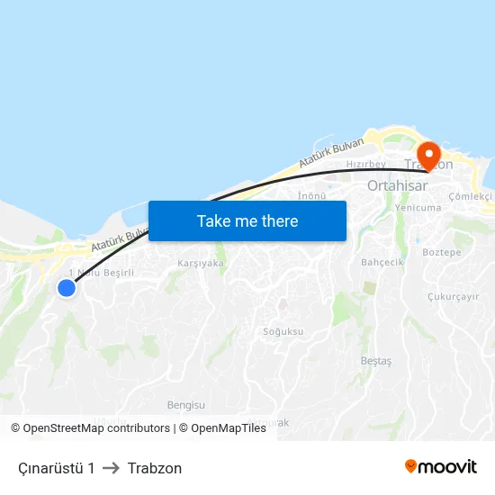 Çınarüstü 1 to Trabzon map