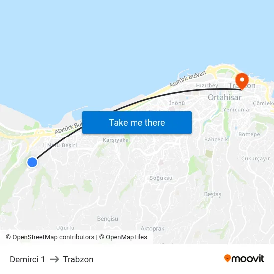 Demirci 1 to Trabzon map