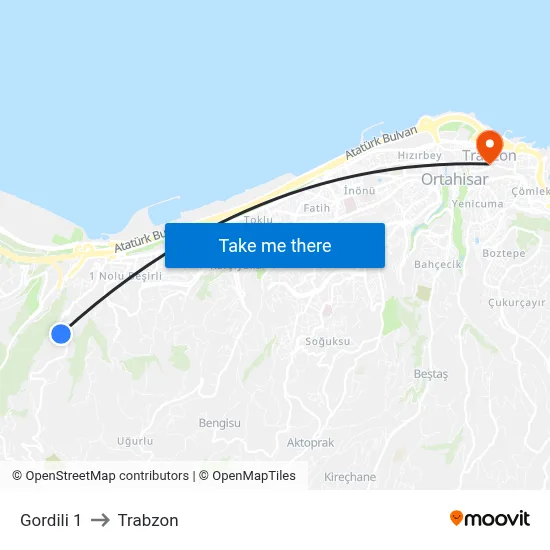 Gordili 1 to Trabzon map