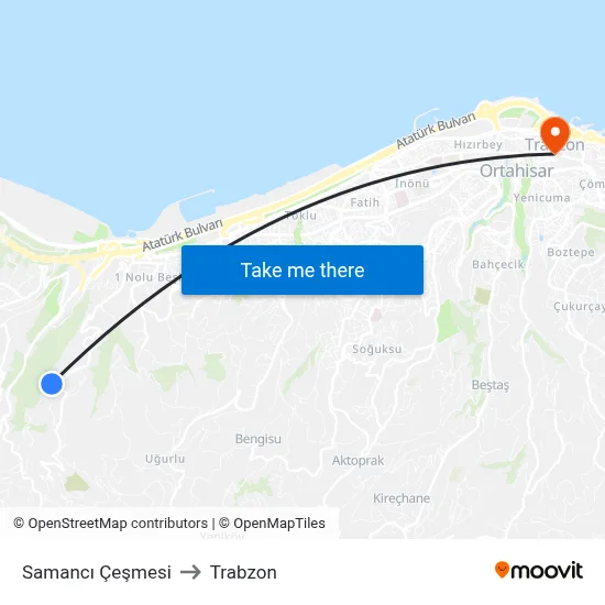 Samancı Çeşmesi to Trabzon map