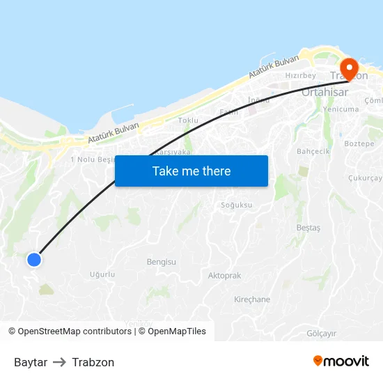 Baytar to Trabzon map