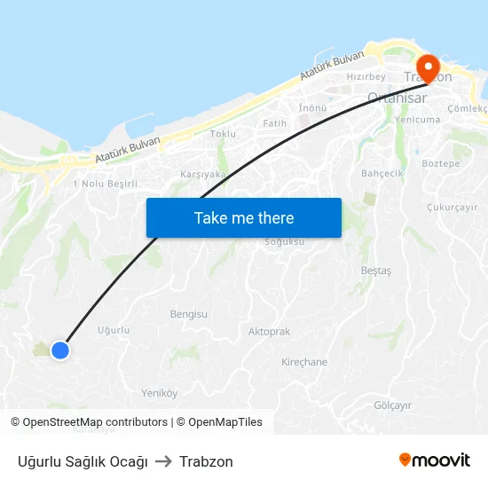 Uğurlu Sağlık Ocağı to Trabzon map