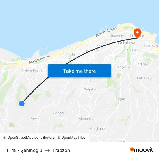 1148 - Şahinoğlu to Trabzon map