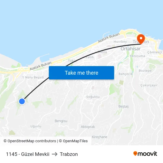 1145 - Güzel Mevkii to Trabzon map