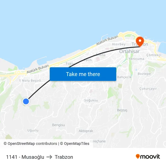 1141 - Musaoğlu to Trabzon map