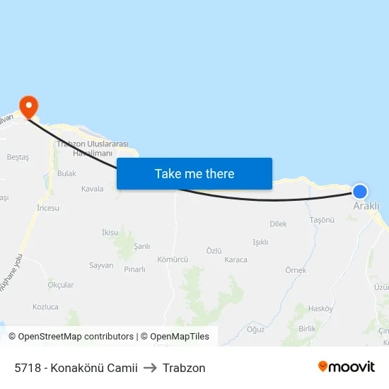 5718 - Konakönü Camii to Trabzon map