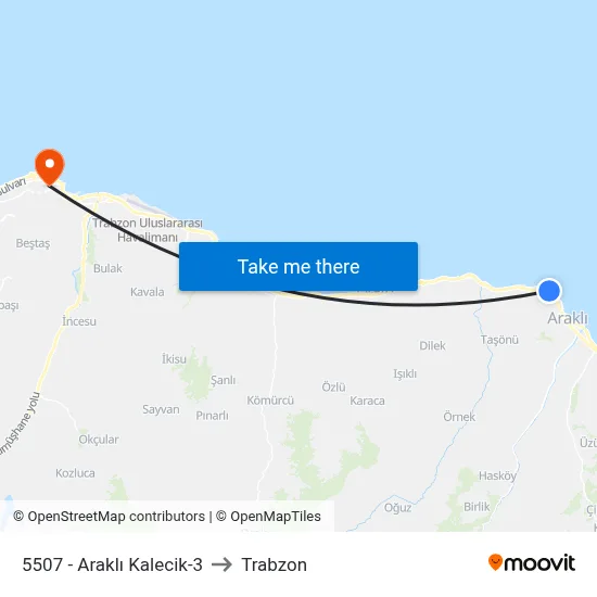 5507 - Araklı Kalecik-3 to Trabzon map