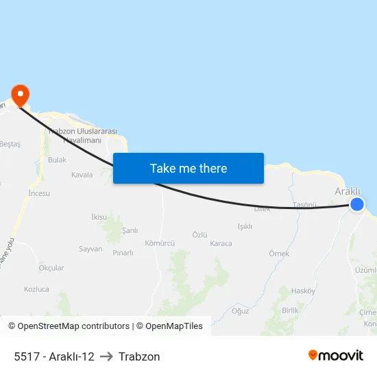 5517 - Araklı-12 to Trabzon map