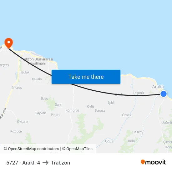 5727 - Araklı-4 to Trabzon map