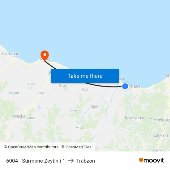 6004 - Sürmene Zeytinli-1 to Trabzon map