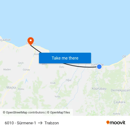 6010 - Sürmene-1 to Trabzon map