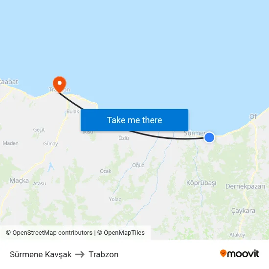 Sürmene Kavşak to Trabzon map