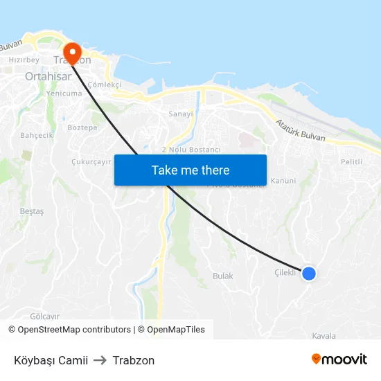 Köybaşı Camii to Trabzon map