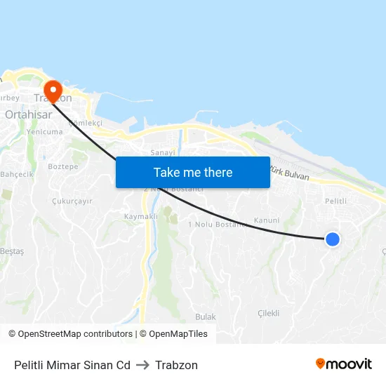 Pelitli Mimar Sinan Cd to Trabzon map
