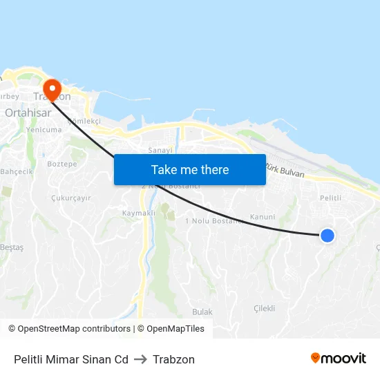 Pelitli Mimar Sinan Cd to Trabzon map