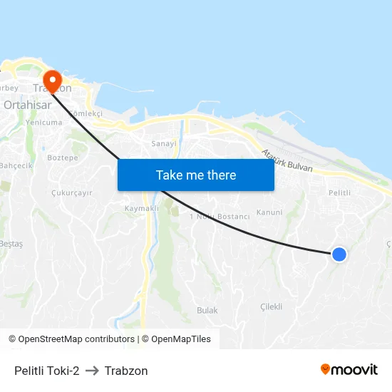Pelitli Toki-2 to Trabzon map