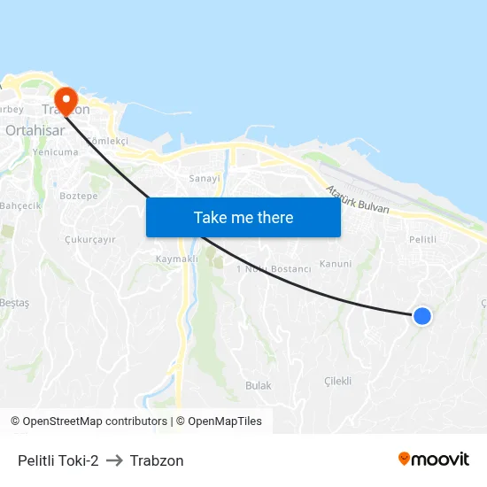 Pelitli Toki-2 to Trabzon map