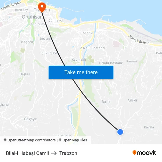 Bilal-I Habeşi Camii to Trabzon map