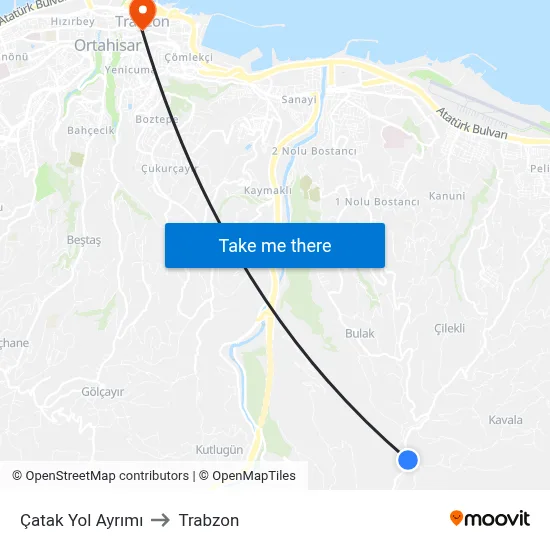 Çatak Yol Ayrımı to Trabzon map