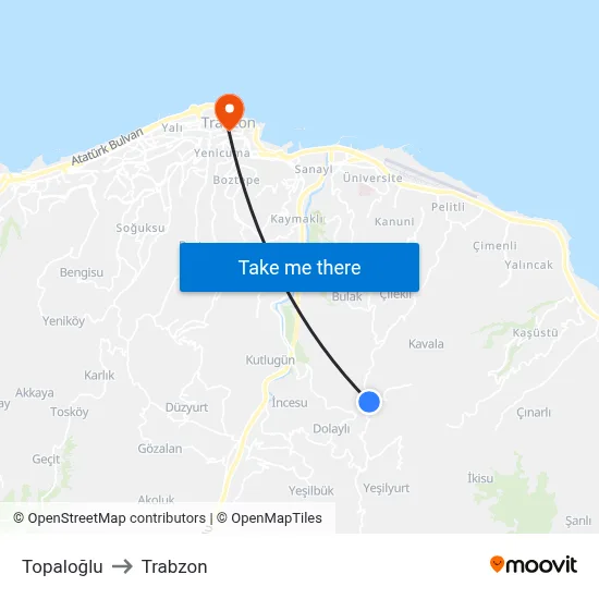 Topaloğlu to Trabzon map