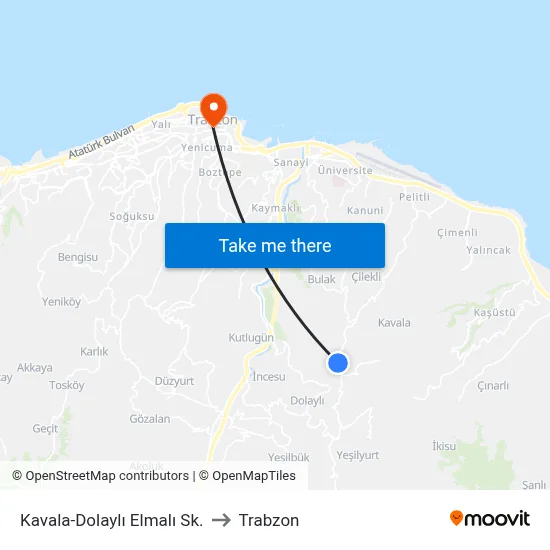 Kavala-Dolaylı Elmalı Sk. to Trabzon map