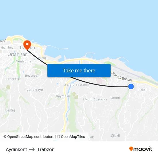 Aydınkent to Trabzon map