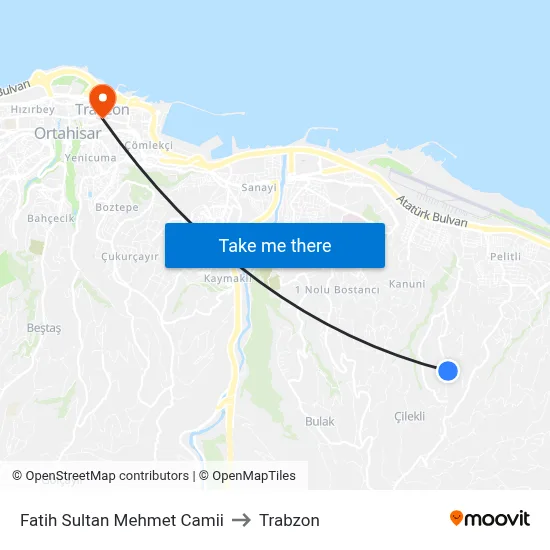 Fatih Sultan Mehmet Camii to Trabzon map