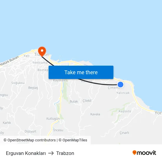 Erguvan Konakları to Trabzon map