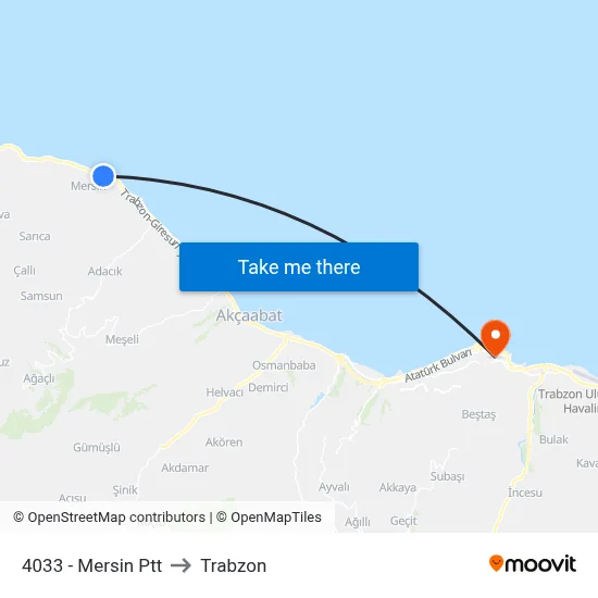 4033 - Mersin Ptt to Trabzon map
