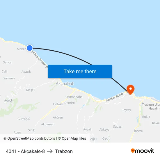 4041 - Akçakale-8 to Trabzon map