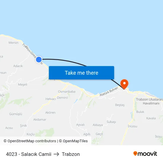4023 - Salacık Camii to Trabzon map