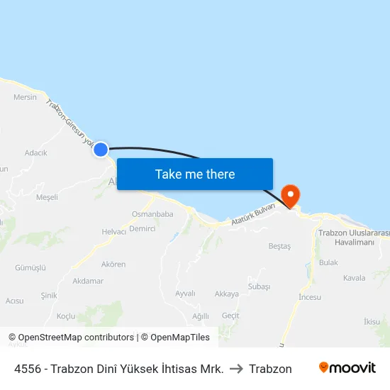 4556 - Trabzon Dinî Yüksek İhtisas Mrk. to Trabzon map