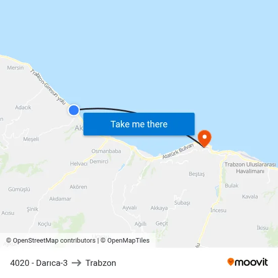 4020 - Darıca-3 to Trabzon map