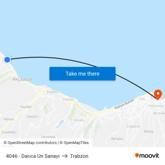 4046 - Darıca Un Sanayi to Trabzon map