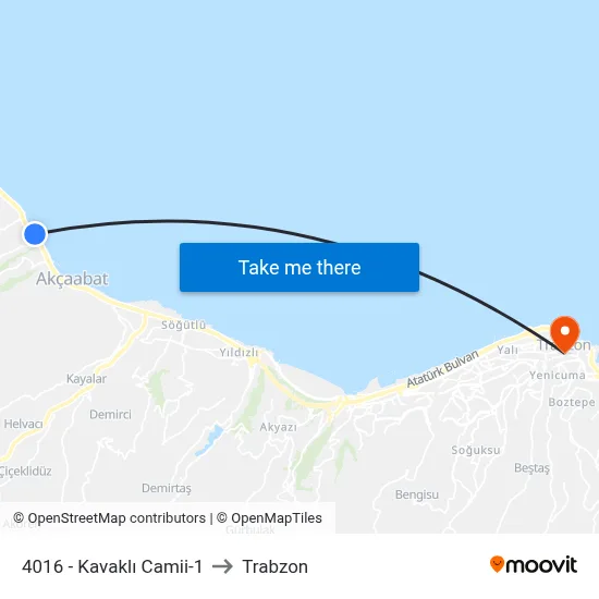 4016 - Kavaklı Camii-1 to Trabzon map