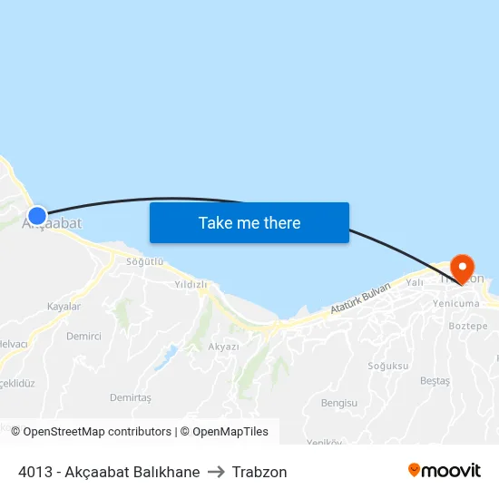 4013 - Akçaabat Balıkhane to Trabzon map