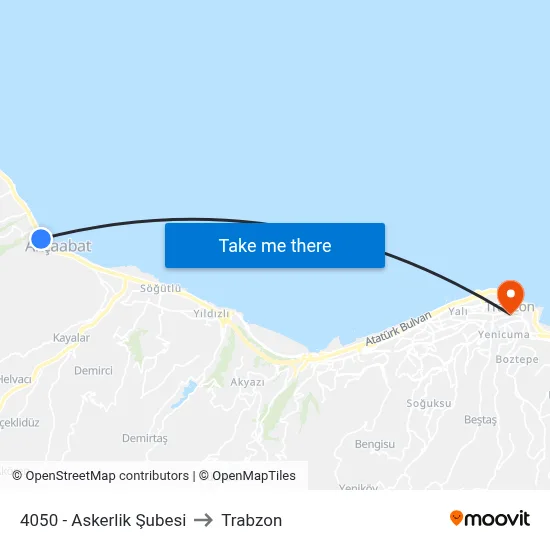 4050 - Askerlik Şubesi to Trabzon map