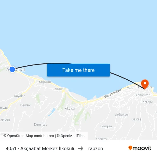 4051 - Akçaabat Merkez İlkokulu to Trabzon map