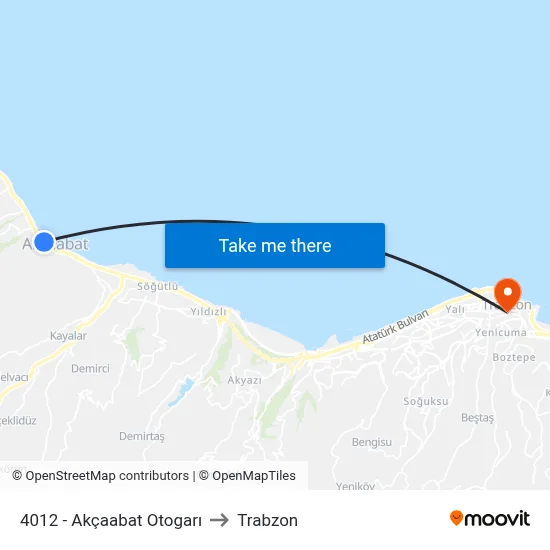 4012 - Akçaabat Otogarı to Trabzon map