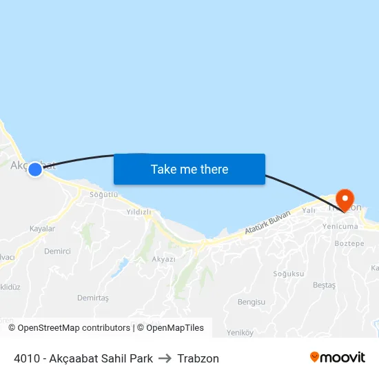 4010 - Akçaabat Sahil Park to Trabzon map