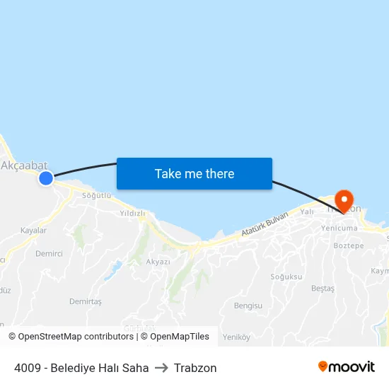 4009 - Belediye Halı Saha to Trabzon map