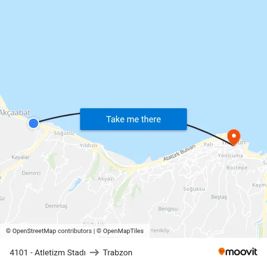 4101 - Atletizm Stadı to Trabzon map